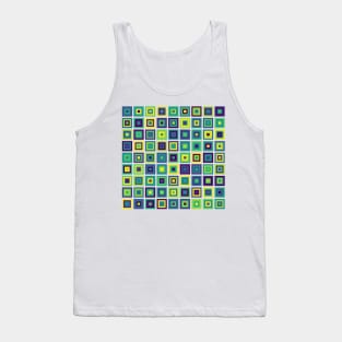 Abstract Square Geometric | Pop Fashion Modern Fusion Layered Blue Green Yellow Tank Top